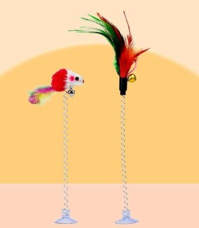 Cats Spring Rainbow feather & rat toy with Suction Cup