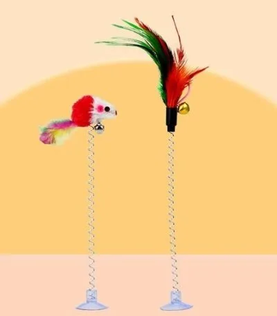 Cats Spring Rainbow feather & rat toy with Suction Cup
