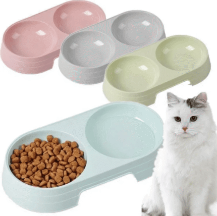 Cat double bowl, dog food bowl, cats, dogs, drink water, eat dual use, plastic bowl pet supplies