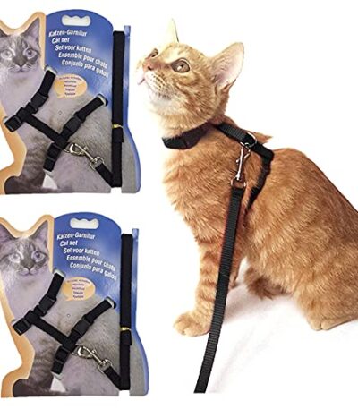 Adjustable harness and leash for cats and dogs.