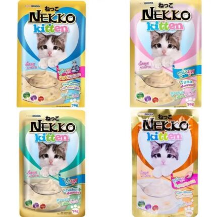Nekko kitten pouch 12pcs, Chicken mousse, Chicken Creemy, Tuna Flavour