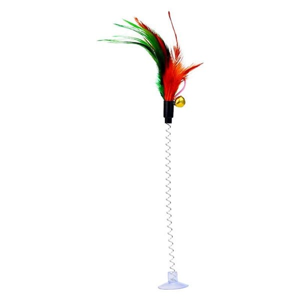 Cat Spring Feather with Suction Cup, Metal Bell & Soft Feather Toy, Cat toys